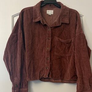 American Eagle Corduroy Button-Up Shirt shirt in Rust Brown light weight
